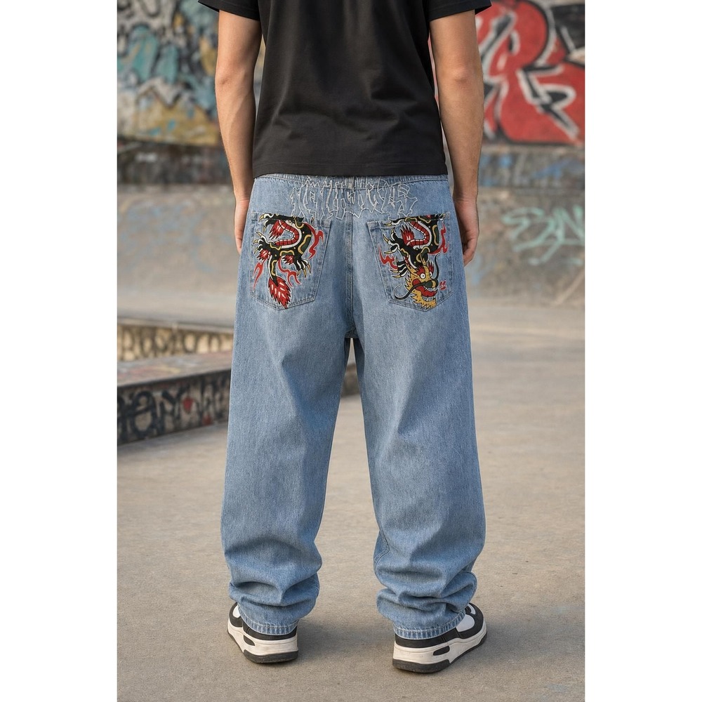 Ninth Hall Ambush Baggy Jeans Men's 36 Dragon Graffiti Embroidered